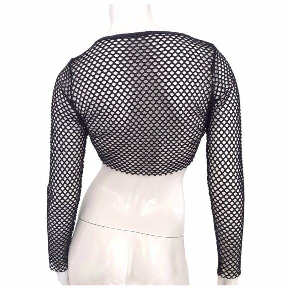 OUT FROM UNDER Black Fishnet Mesh Top Sz M Sheer Gothic Rocker Cropped Stretchy - Picture 5 of 6